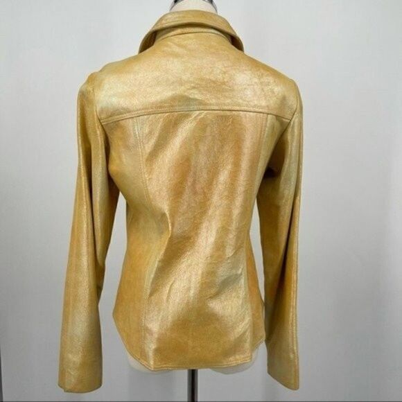 Vintage Neto yellow metallic sheen leather shaket jacket size 8 Y2K BoxM - Picture 2 of 7